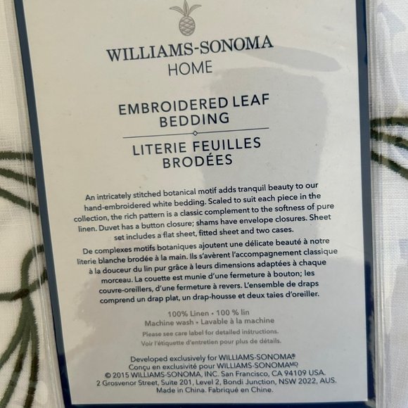 WILLIAMS SONOMA HOME EMBROIDERED LEAF BEDDING NWT SHAM AND PILLOWCASES RARE - Picture 6 of 6